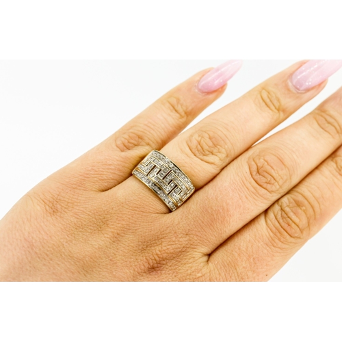 26 - Diamond Set Greek Key Motif Ring Mounted in 9 Carat Yellow Gold Width 11mm Total Diamond Carat Weigh... 