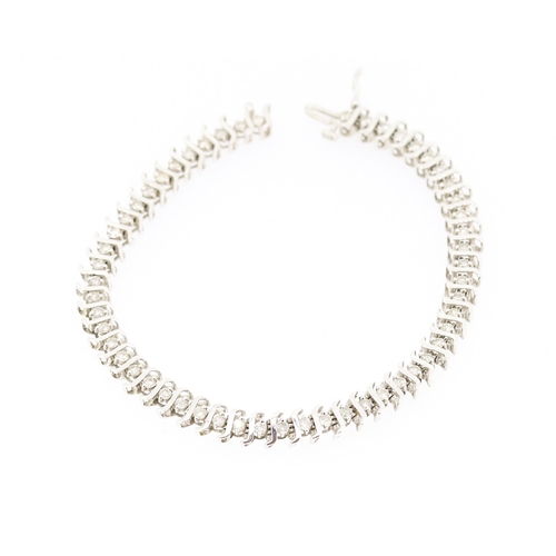 29 - Diamond Fifty Four Stone Set S Link Tennis Bracelet Mounted in 14 Carat White Gold 18cm Long Total W... 