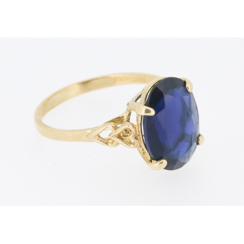 3 - Iolite Single Stone Set Ring Mounted in 9 Carat Yellow Gold Heart Motifs to Shoulders Stone 14mm by ... 