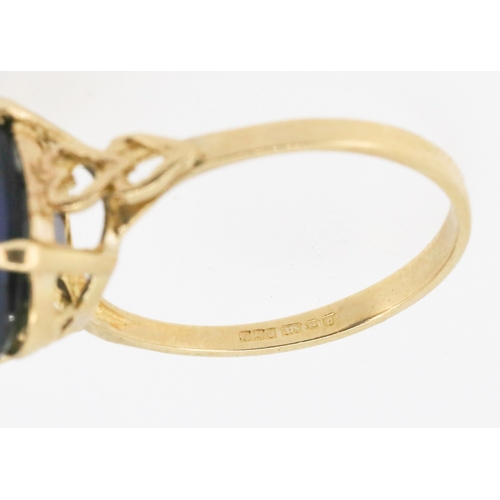 3 - Iolite Single Stone Set Ring Mounted in 9 Carat Yellow Gold Heart Motifs to Shoulders Stone 14mm by ... 