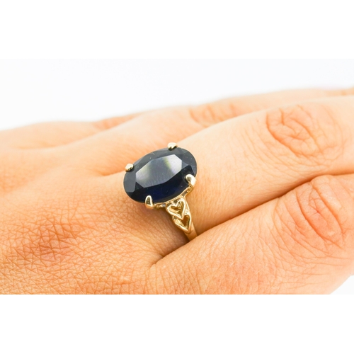 3 - Iolite Single Stone Set Ring Mounted in 9 Carat Yellow Gold Heart Motifs to Shoulders Stone 14mm by ... 