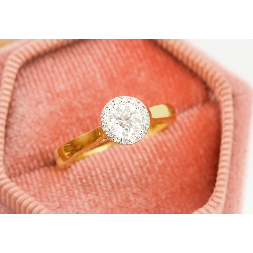 31 - Diamond Solitaire Ring with Diamond Set Halo Surround Mounted in 18 Carat Yellow Gold Ring Size L Ma... 