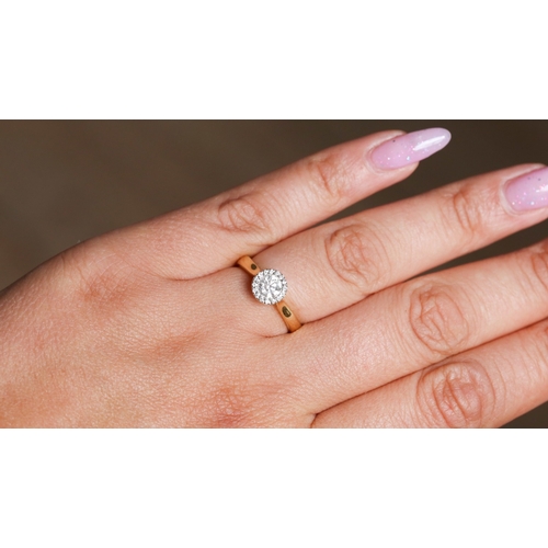 31 - Diamond Solitaire Ring with Diamond Set Halo Surround Mounted in 18 Carat Yellow Gold Ring Size L Ma... 