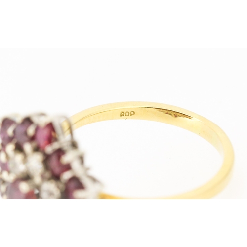 32 - Finely Detailed Ruby and Diamond Cluster Set Cocktail Ring Mounted in 18 Carat Yellow Gold Ring Size... 
