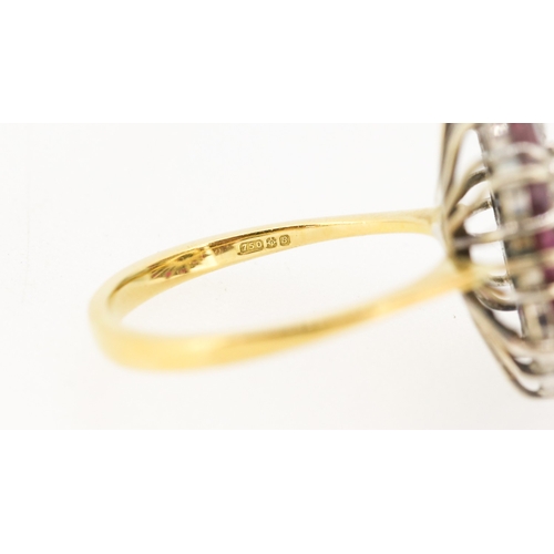 32 - Finely Detailed Ruby and Diamond Cluster Set Cocktail Ring Mounted in 18 Carat Yellow Gold Ring Size... 