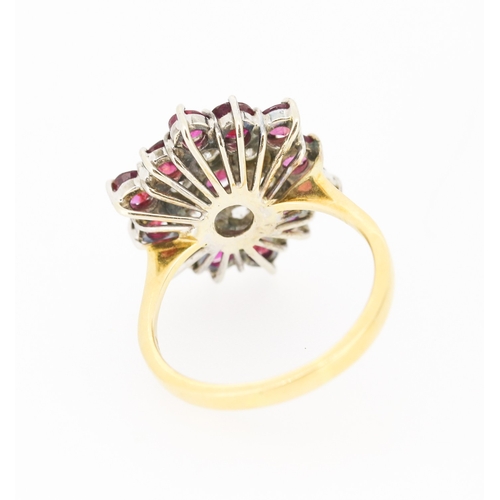 32 - Finely Detailed Ruby and Diamond Cluster Set Cocktail Ring Mounted in 18 Carat Yellow Gold Ring Size... 