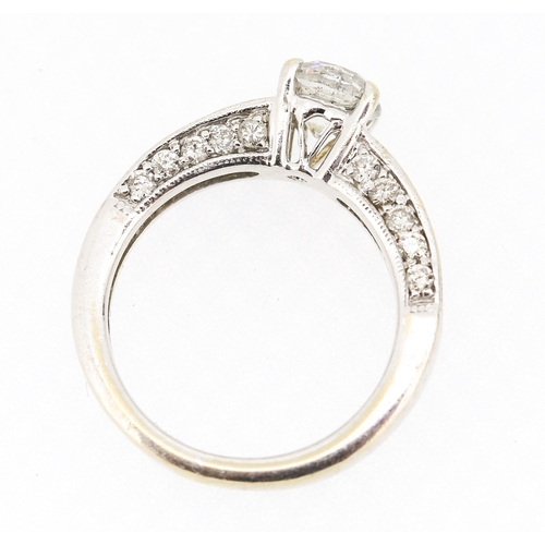33 - Finely Detailed Diamond Set Ring with Further Diamonds Set to Shoulders Mounted in 14 Carat White Go... 