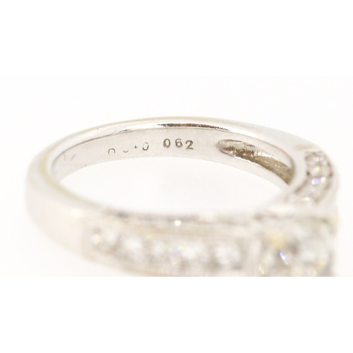 33 - Finely Detailed Diamond Set Ring with Further Diamonds Set to Shoulders Mounted in 14 Carat White Go... 