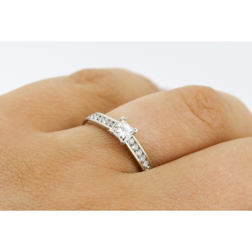 36 - Square Brilliant Cut Solitaire with Further Diamonds Set to Band Mounted in Platinum Main Diamond 0.... 