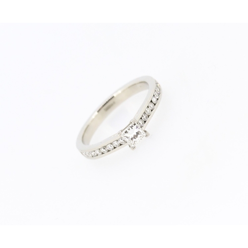 36 - Square Brilliant Cut Solitaire with Further Diamonds Set to Band Mounted in Platinum Main Diamond 0.... 