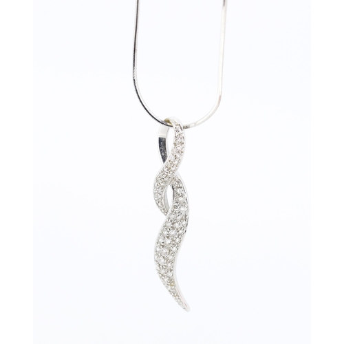 40 - Diamond Cluster Set Ribbon Form Pendant Mounted in 18 Carat White Gold 5cm High Set on 18 Carat Whit... 