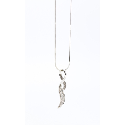 40 - Diamond Cluster Set Ribbon Form Pendant Mounted in 18 Carat White Gold 5cm High Set on 18 Carat Whit... 