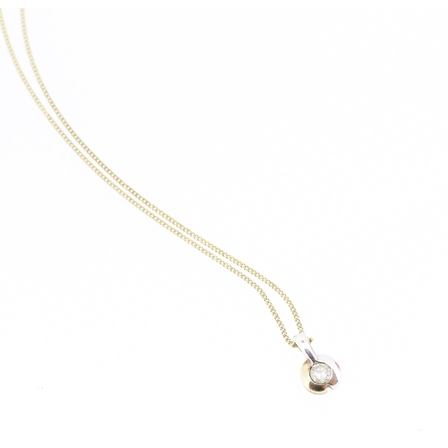 44 - Diamond Solitaire Pendant Bezel Set in 9 Carat White and Yellow Gold Set on 9 Carat Yellow Gold Chai... 