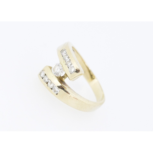 45 - Diamond Centre Stone Wrap Around Form Ring with Four Stone Diamonds Set to Each Size Mounted in 18 C... 