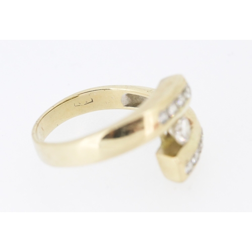 45 - Diamond Centre Stone Wrap Around Form Ring with Four Stone Diamonds Set to Each Size Mounted in 18 C... 