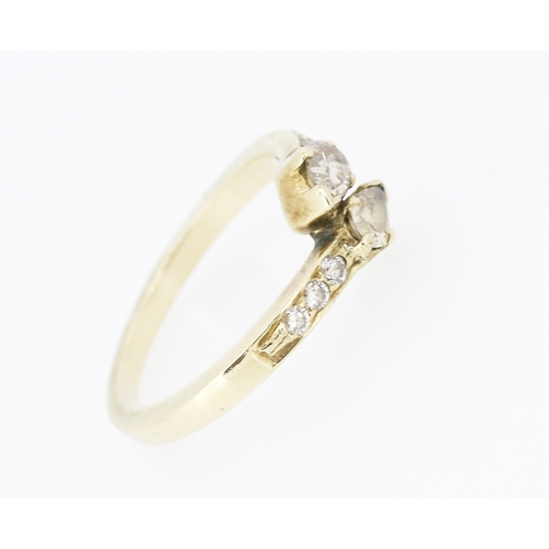 47 - Pear Cut Diamond Toi et Moi Ring with Further Diamonds Set to Shoulders Mounted in 18 Carat Yellow G... 
