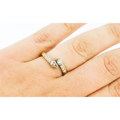47 - Pear Cut Diamond Toi et Moi Ring with Further Diamonds Set to Shoulders Mounted in 18 Carat Yellow G... 