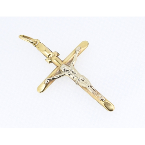 49 - 9 Carat Yellow and White Gold Crucifix Pendant 5cm High 3.5cm Wide