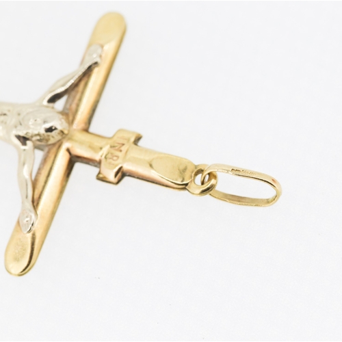 49 - 9 Carat Yellow and White Gold Crucifix Pendant 5cm High 3.5cm Wide