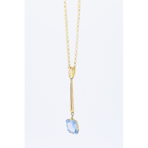5 - Attractively Detailed Blue Topaz Set Drop Pendant Mounted in 9 Carat Yellow Gold 4cm Drop Set on 9  ... 