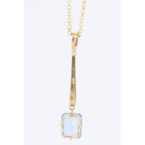 5 - Attractively Detailed Blue Topaz Set Drop Pendant Mounted in 9 Carat Yellow Gold 4cm Drop Set on 9  ... 