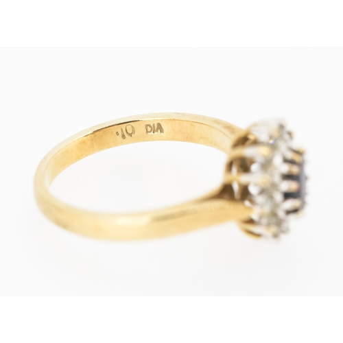 56 - Sapphire Centre Stone Ring with Diamond Set Surround Mounted in 9 Carat Yellow Gold Ring Size J and ... 