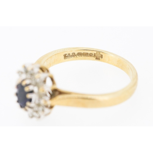 56 - Sapphire Centre Stone Ring with Diamond Set Surround Mounted in 9 Carat Yellow Gold Ring Size J and ... 