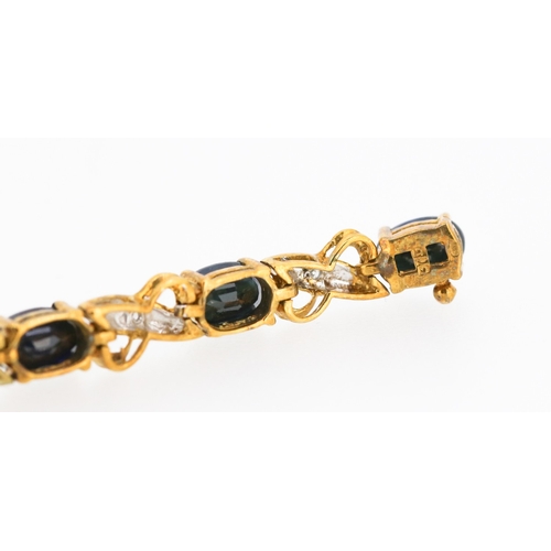 59 - Sapphire Fourteen Stone Set Crossover Link Bracelet with Diamond Insets Mounted in 9 Carat Yellow Go... 