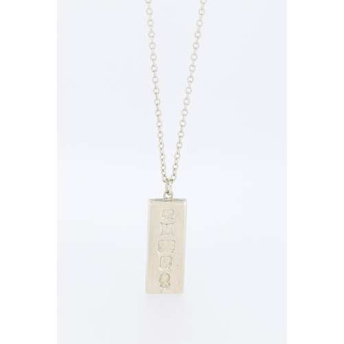 Silver Ingot Pendant 4cm High Set on Silver Chain 60cm Hallmarked Troika Designs Ltd, Birmingham 1977 Total Weight 38.6g