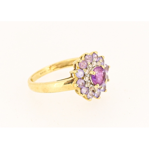 9 - Amethyst Pale Tanzanite and Diamond Set Cluster Ring Mounted in 9 Carat Yellow Gold Centre Stone 5mm... 