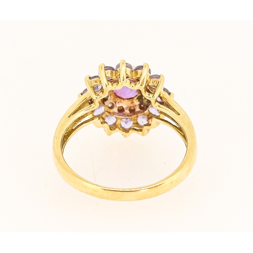9 - Amethyst Pale Tanzanite and Diamond Set Cluster Ring Mounted in 9 Carat Yellow Gold Centre Stone 5mm... 