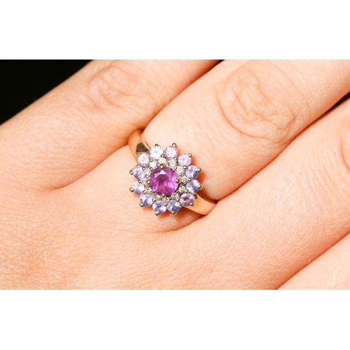 9 - Amethyst Pale Tanzanite and Diamond Set Cluster Ring Mounted in 9 Carat Yellow Gold Centre Stone 5mm... 