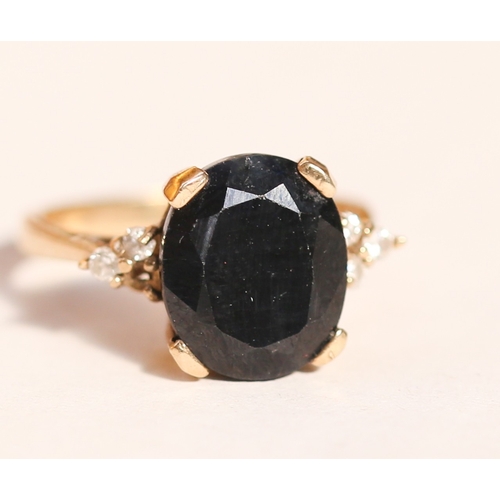 22 - Sapphire Set Ladies Ring with Further Gemstone Set to Shoulders Mounted in 9 Carat Yellow Gold Sapph... 