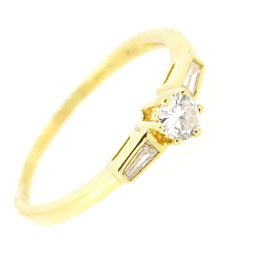 37 - Diamond Solitaire with Tapered Baguette Cut Diamonds Set to Shoulders Mounted in 18 Carat Yellow Gol... 