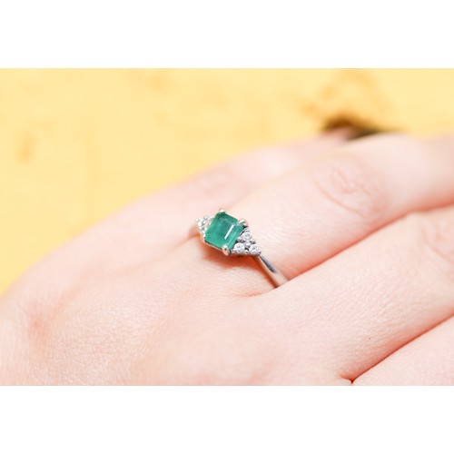 23 - Square Cut Emerald Ring Mounted in 18 Carat White Gold with Further Diamonds Set to Shoulders Emeral... 