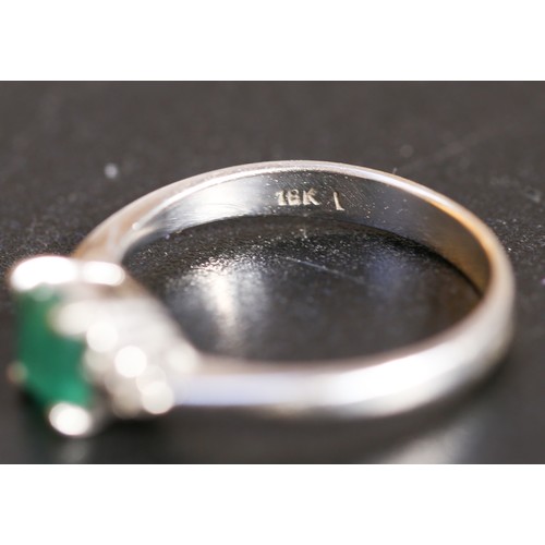 23 - Square Cut Emerald Ring Mounted in 18 Carat White Gold with Further Diamonds Set to Shoulders Emeral... 