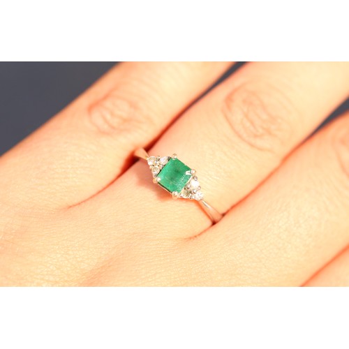 23 - Square Cut Emerald Ring Mounted in 18 Carat White Gold with Further Diamonds Set to Shoulders Emeral... 