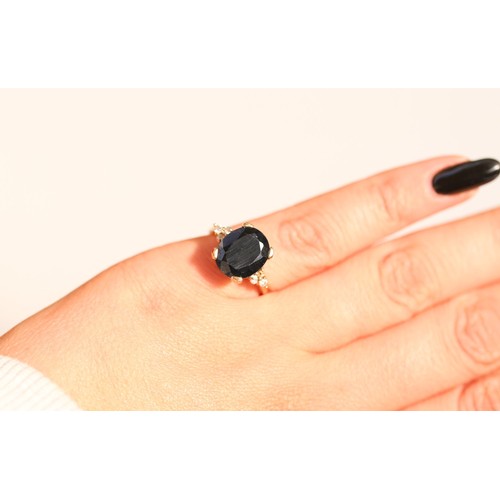 22 - Sapphire Set Ladies Ring with Further Gemstone Set to Shoulders Mounted in 9 Carat Yellow Gold Sapph... 