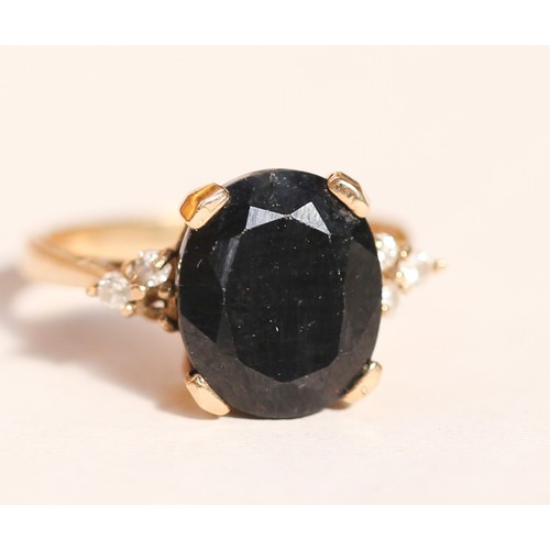 22 - Sapphire Set Ladies Ring with Further Gemstone Set to Shoulders Mounted in 9 Carat Yellow Gold Sapph... 