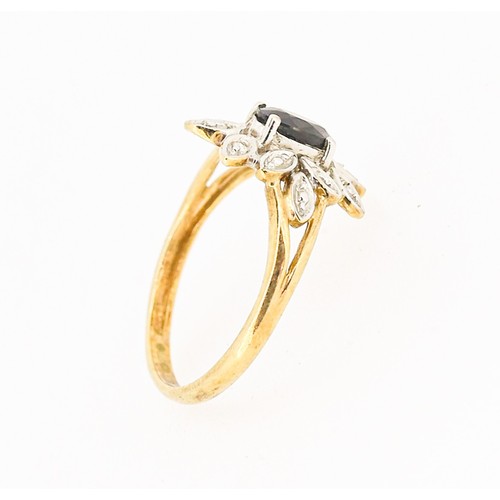 27 - Attractively Detailed Sapphire and Diamond Set Floral Motif Ring Mounted in 9 Carat Yellow Gold Sapp... 