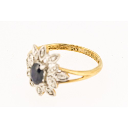27 - Attractively Detailed Sapphire and Diamond Set Floral Motif Ring Mounted in 9 Carat Yellow Gold Sapp... 