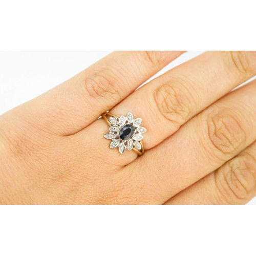 27 - Attractively Detailed Sapphire and Diamond Set Floral Motif Ring Mounted in 9 Carat Yellow Gold Sapp... 