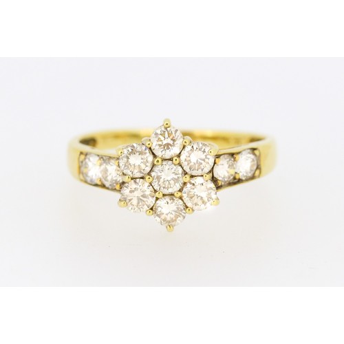 30 - Diamond Seven Stone Daisy Form Ring Set with Champagne and White Diamonds with Further Diamonds Set ... 