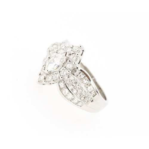 34 - Finely Detailed Marquise Cut Diamond Centre Stone Cluster Ring with Diamond Set Surround Further Rou... 