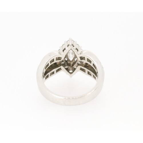 34 - Finely Detailed Marquise Cut Diamond Centre Stone Cluster Ring with Diamond Set Surround Further Rou... 