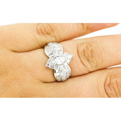 34 - Finely Detailed Marquise Cut Diamond Centre Stone Cluster Ring with Diamond Set Surround Further Rou... 