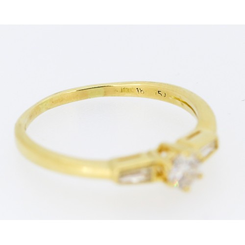 37 - Diamond Solitaire with Tapered Baguette Cut Diamonds Set to Shoulders Mounted in 18 Carat Yellow Gol... 