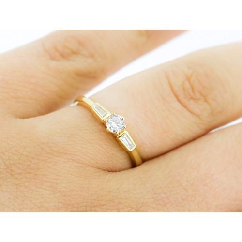 37 - Diamond Solitaire with Tapered Baguette Cut Diamonds Set to Shoulders Mounted in 18 Carat Yellow Gol... 