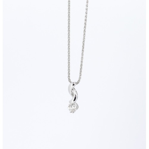 38 - Diamond Solitaire Ribbon Form Pendant Mounted in 18 Carat White Gold 1.5cm High Set on 18 Carat Whit... 