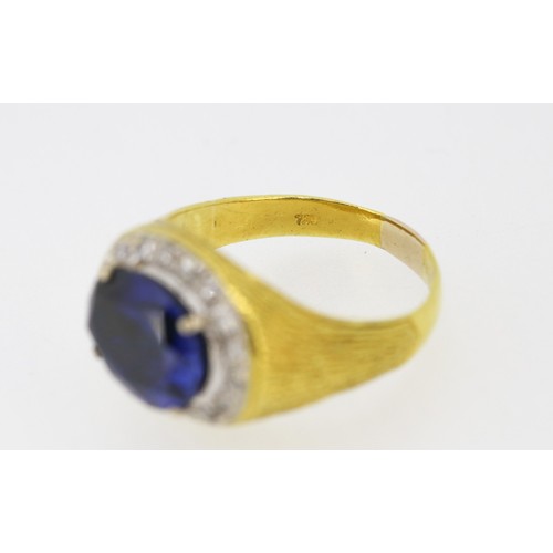 46 - Attractively Detailed Sapphire Centre Stone Ring with Diamond Set Halo Surround Mounted in 18 Carat ... 